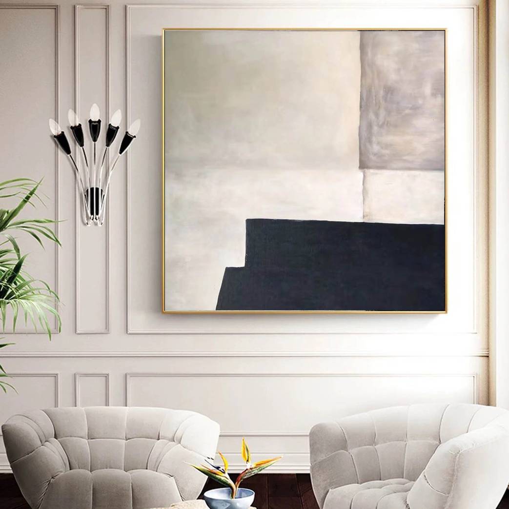 Abstract Hand-painted Contemporary Black White Abstract Canvas Wall Art 4BRX0
